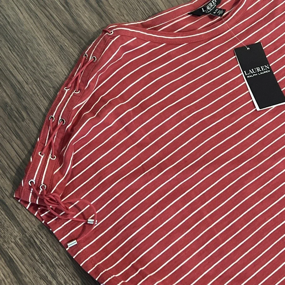 Black Label Polo Ralph Lauren Womens Sz XL Red Striped Short Sleeve